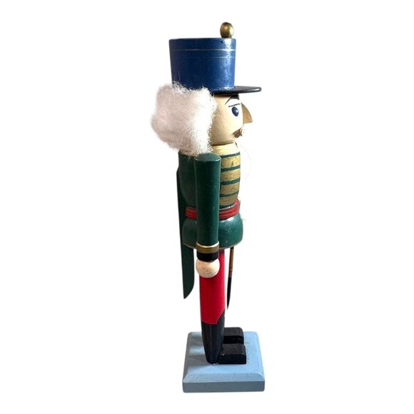 Vintage Wooden Blue Toy Soldier Nutcracker Red Base & Hat Christmas Holiday 14" - Picture 6 of 10